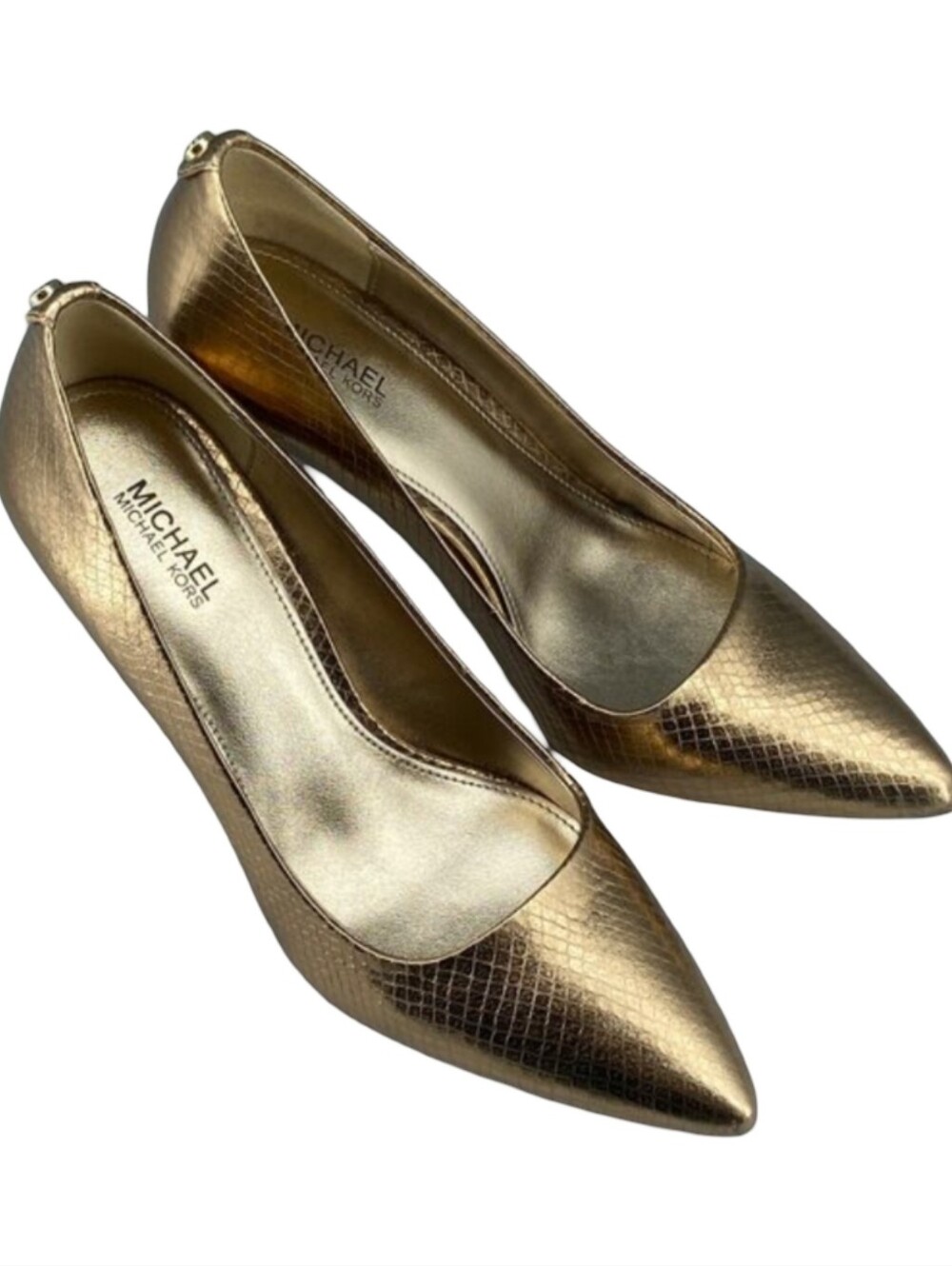 Michael Kors Metallic Gold Pointed-Toe Pumps Slip On Dressy Shoes High Heel 36.5